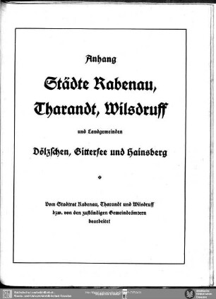 Städte: Rabenau, Tharandt, Wilsdruff und Landgemeinden Dölzschen, Gittersee, Hainsberg