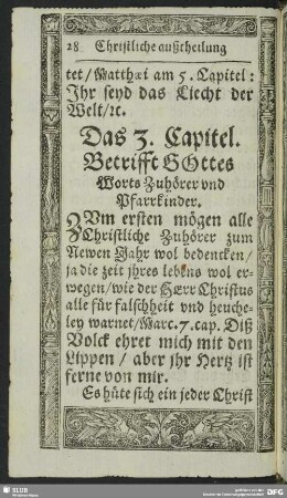 Das 3. Kapitel. Betrifft Gottes Worts Zuhörer und Pfarrkinder
