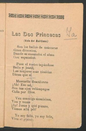 Las dos princesas : (Vals del barítono)