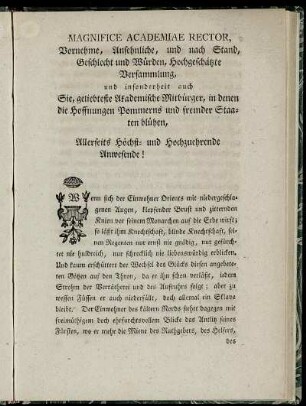 Magnifice academiae rector, vornehme, ansehnliche, und nach Stand, Geschlecht und Würden, Hochgeschätzte Versammlung,...