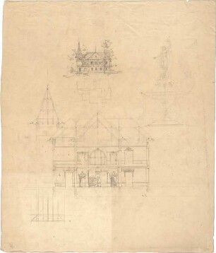 Reiffenstuel, Carl; Villa - Grundriss, Ansicht, Schnitt