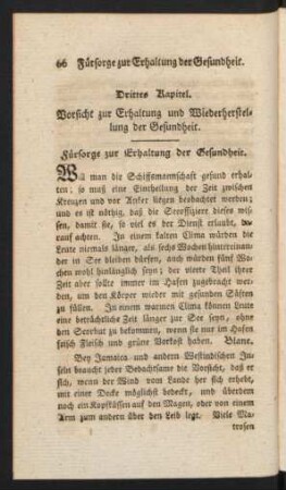 Drittes Kapitel. Vorsicht zur Erhaltung und Wiederherstellung der Gesundheit.