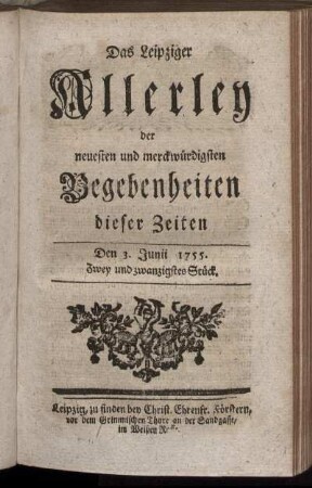 Den 3. Junii 1755. Zwey und zwanzigstes Stück.