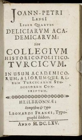4: Joann-Petri Langi[i] Liber ... Deliciarum Academicarum. 4