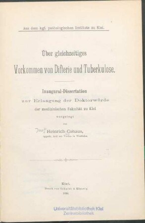 Über gleichzeitiges Vorkommen von Difterie und Tuberkulose