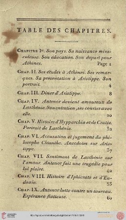 Table des chapitres