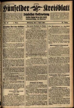 Erste Ausgabe vom Mittwoch, den 07. April 1937.