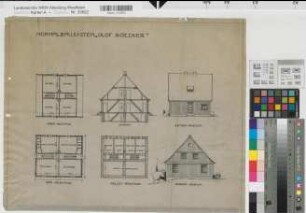 Normalbausystem Olof Boecker (Einfamilienhaus) Grundrisse, Ansichten, Schnitt (1930) 1 : 100 40 x 50 Pause Wohnungsgesellschaft Münsterland