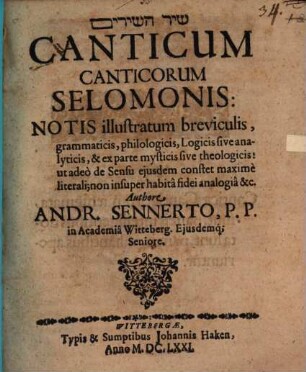 Canticum canticorum Selomonis notis illustratum breviculis