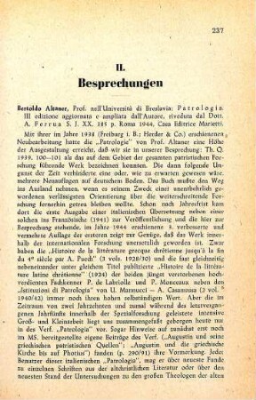 237-238 [Rezension] Altaner, Berthold, Patrologia