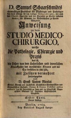 Sam. Schaarschmidts Anweisung zu dem Studio medico-chirurgico, 1