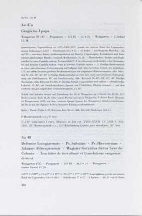 Aa 48. Defensor Locogiacensis, Ps. Salonius, Ps. Hieronymus, Adamus Alderspacensis, Magister Gerardus dictus Saxo de Colonia, Tractatus de inventione et translatione sanguinis domini