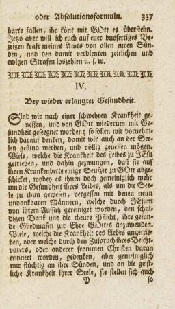IV. Bey wieder erlangter Gesundheit