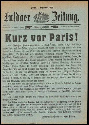 Erste Ausgabe vom Freitag, den 04. September 1914.