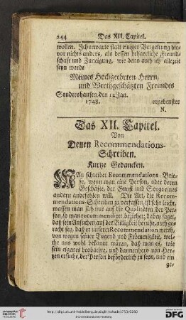 Das XII. Kapitel: Von denen Recommendations-Schreiben