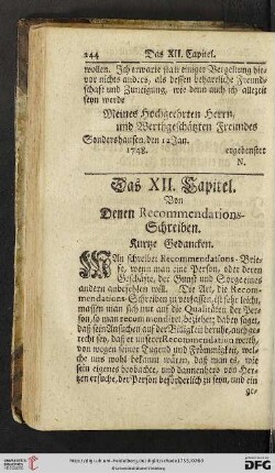 Das XII. Kapitel: Von denen Recommendations-Schreiben