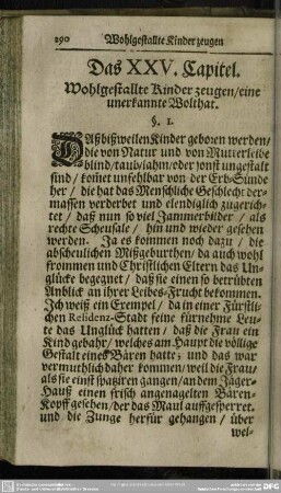 Das XXV. Capitel. Wohlgestallte Kinder zeugen, eine unerkannte Wolthat