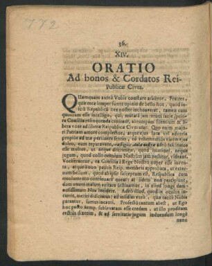 XIV. Oratio Ad bonos & Cordatos Rei-Publicae Cives.