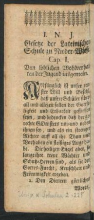 Cap. I. Von löblichen Wohlverhalten der Jugend insgemein
