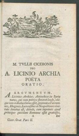 M. Tullii Ciceronis Pro A. Licinio Archia Poeta Oratio