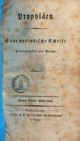 Propyläen : eine periodische Schrift, Zweyten Bandes Erstes Stück