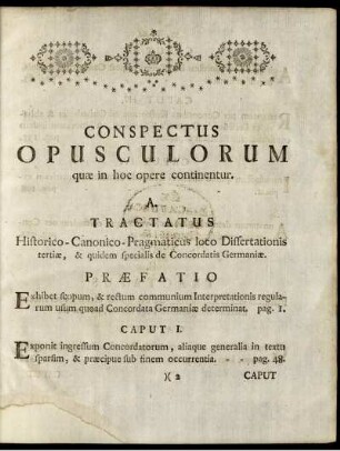 Conspectus Opusculorum quæ in hoc opere continentur.