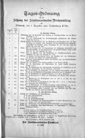 Tages-Ordnung, 7. Dezember 1898
