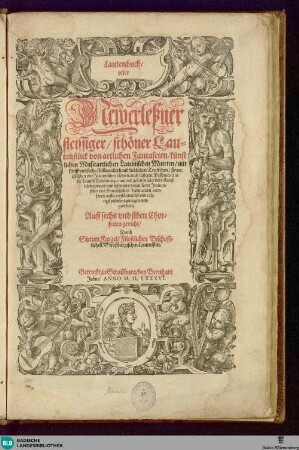 Lautenbuch viler newerleßner fleissiger, schöner Lautenstück von artlichen Fantaseien, künstlichen musicartlichen lateinischen Muteten, mit fünff und sechs Stimmen allerhand lieblichen teutschen, französischen und italienischen Liedern...