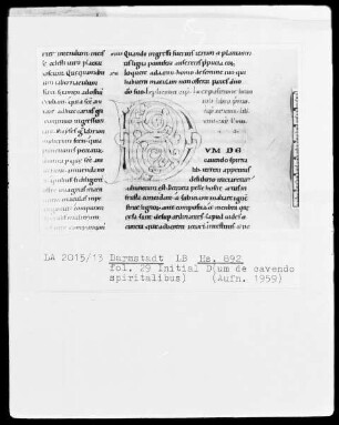 Pseudo-Paterius B (Bruno Monachus) — Initiale D (um de cavendo spiritalibus), Folio 29recto