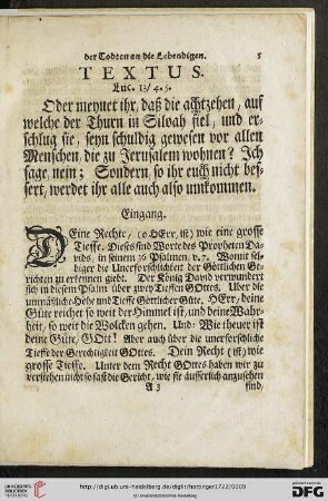 Der Todten an die Lebendigen Textus
