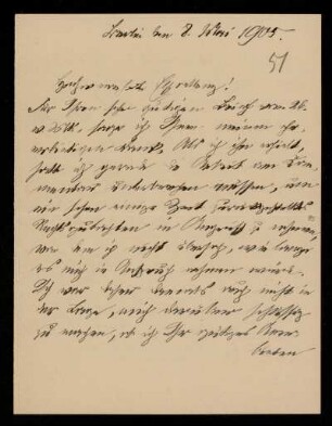 51: Brief von Max Greiff an Gottlieb Planck, Berlin, 8.5.1905