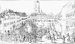 Jena, Studentenkrawall in Jena 1792, zeitgenöss. Stich