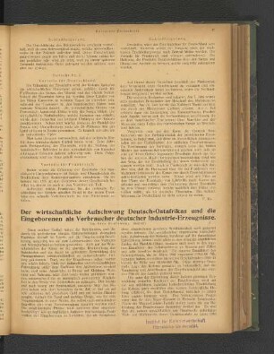 Der wirtschaftliche Aufschwung Deutsch-Ostafrikas und die Eingeborenen als Verbraucher deutscher Industrie-Erzeugnisse.
