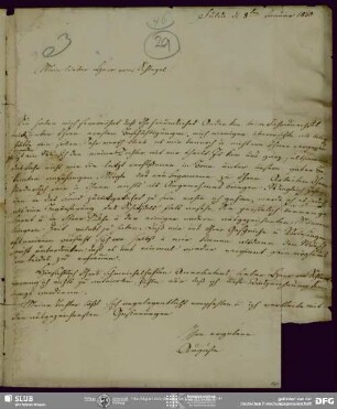 Eigenh. Brief von Auguste  an August Wilhelm von Schlegel, Fulda, 08.01.1830