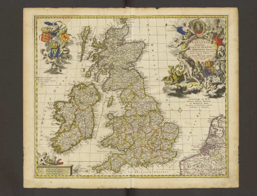 Magnae Britanniae Tabula Comprehendens Angliae, Scotiae, Ac Hiberniae Regna, in omnes suascujusque Provincias peraccurate et distincte divisa ; Guilielmo III D.G. Angliae, Scotiae, Franciae, Et Hiberniae Regi