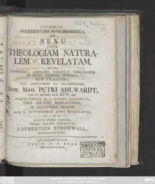 Dissertatio Philosophica, De Nexu Inter Theologiam Naturalem Et Revelatam