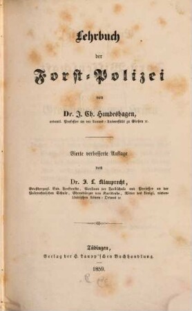 Encyclopedie der Forstwirthschaft. Abth. 3, Lehrbuch der Forstpolizei