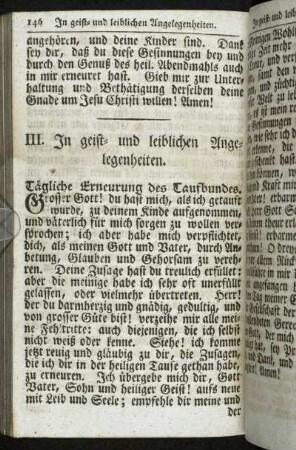 III. In geist- und leiblichen Angelegenheiten.