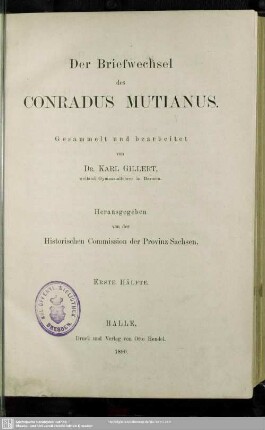 1: Der Briefwechsel des Conradus Mutianus