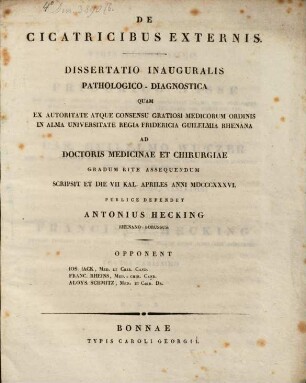 De cicatricibus externis : Dissertatio inauguralis pathologico-diagnostica