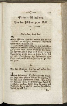 Siebente Abtheilung. Von den Pflichten gegen Gott