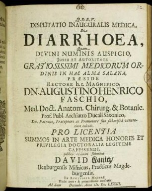 Disputatio Inauguralis Medica, De Diarrhoea