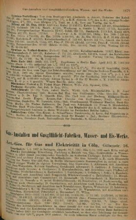 Gas-Anstalten und Gasglühlicht-Fabriken, Wasser- und Eis-Werke