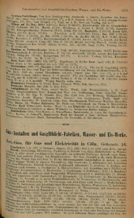 Gas-Anstalten und Gasglühlicht-Fabriken, Wasser- und Eis-Werke