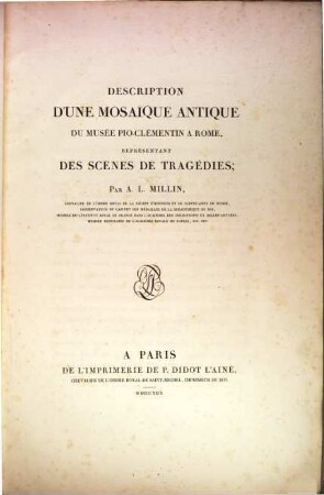 Description d'une mosaique antique du musée Pio-Clementin à Rome : représentant des scènes de tragédies