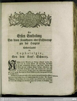 Der Ersten Eintheilung Von denen Krankheiten oder Beschwerungen des Hauptes