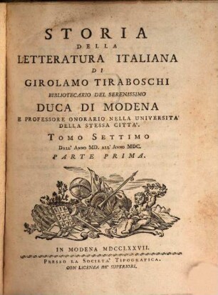 Storia Della Letteratura Italiana. 7,1, T. 7, Dall' Anno MD All' Anno MDC ; 1