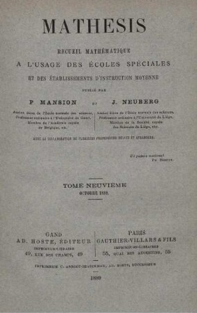 TOME NEUVIEME. OCTOBRE 1889.
