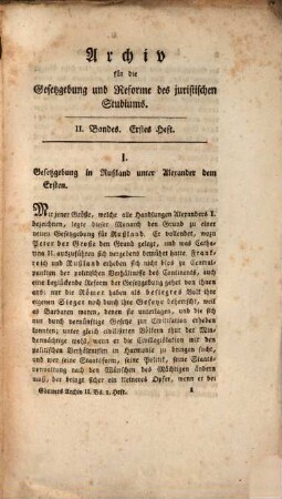 Archiv für die Gesetzgebung und Reforme des juristischen Studiums. 2,1, 2,1. 1808