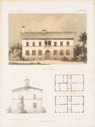 Schulhaus, Berlin-Moabit: Grundrisse, Ansichten (aus: Architektonisches Skizzenbuch, H. 32, 1857)
